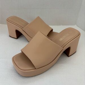 Platform Slide Mules in Blush Tan by Dream Paris
